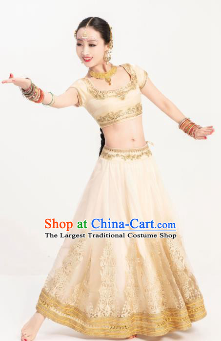 Indian Bollywood Dance Golden Dress Asian India Stage Performance Lehenga Costumes