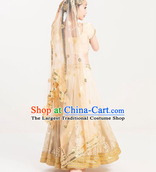 Indian Bollywood Dance Golden Dress Asian India Stage Performance Lehenga Costumes