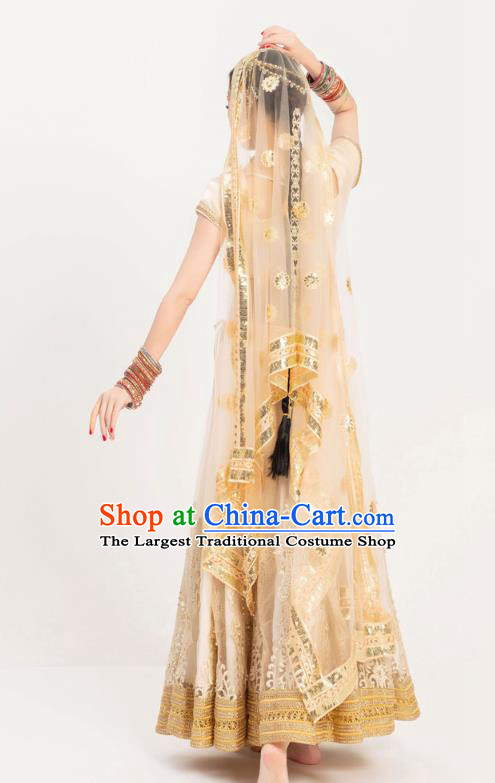 Indian Bollywood Dance Golden Dress Asian India Stage Performance Lehenga Costumes