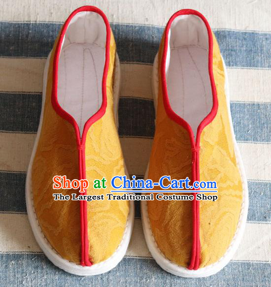 China National Folk Dance Shoes Handmade Jacquard Yellow Cloth Shoes