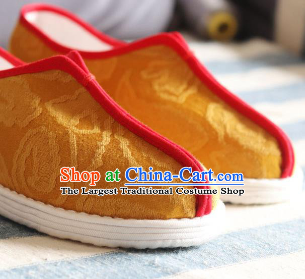 China National Folk Dance Shoes Handmade Jacquard Yellow Cloth Shoes