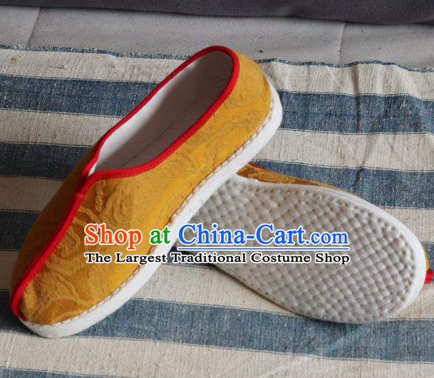 China National Folk Dance Shoes Handmade Jacquard Yellow Cloth Shoes