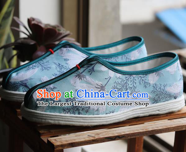 China Handmade Multi Layered Cloth Shoes National Country Woman Green Shoes