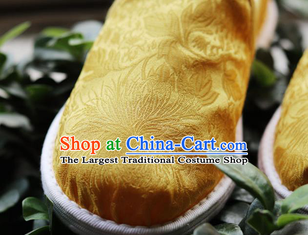 Chinese Handmade Satin Shoes Traditional Martial Arts Shoes Golden Brocade Shoes