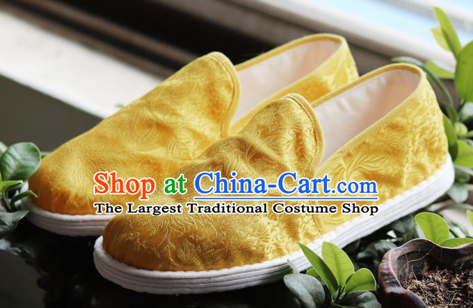 Chinese Handmade Satin Shoes Traditional Martial Arts Shoes Golden Brocade Shoes