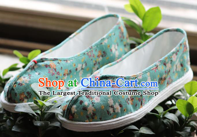 China Handmade Multi Layered Cloth Shoes National Woman Printing Green Flax Shoes