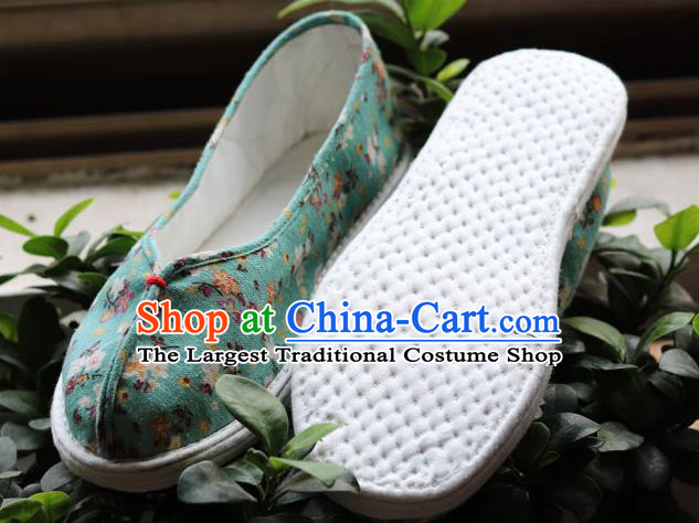 China Handmade Multi Layered Cloth Shoes National Woman Printing Green Flax Shoes