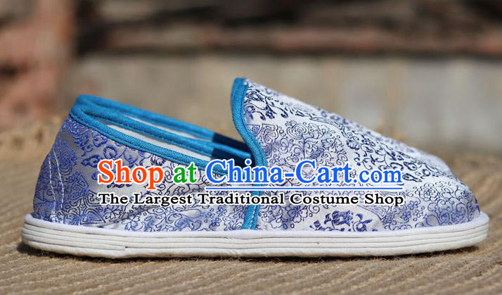 Chinese Handmade Blue and White Porcelain Shoes Brocade Shoes Traditional Martial Arts Shoes