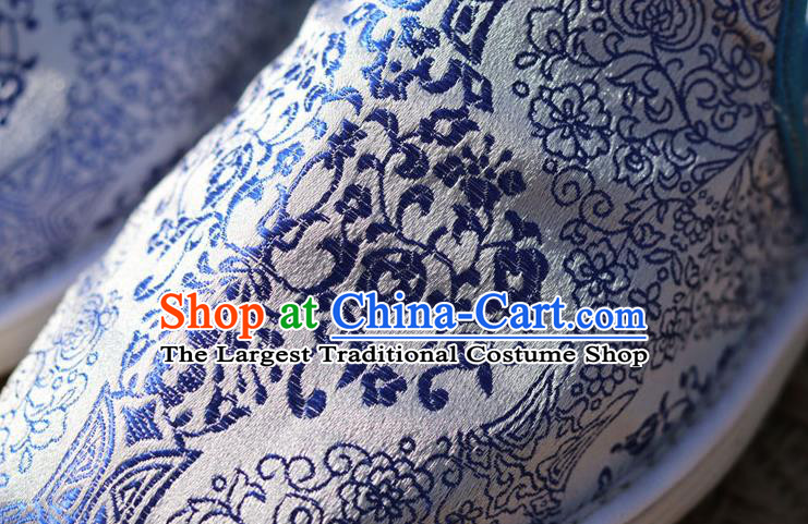 Chinese Handmade Blue and White Porcelain Shoes Brocade Shoes Traditional Martial Arts Shoes