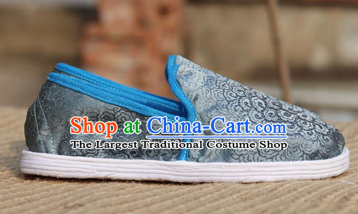 Chinese Traditional Martial Arts Shoes Classical Cloud Pattern Grey Brocade Shoes Handmade Shoes