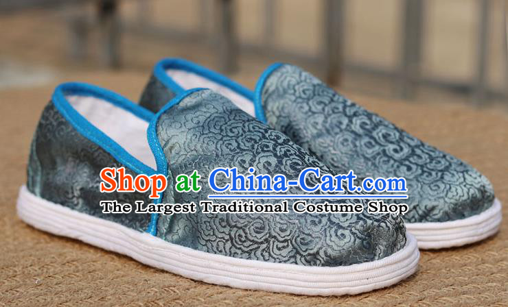 Chinese Traditional Martial Arts Shoes Classical Cloud Pattern Grey Brocade Shoes Handmade Shoes