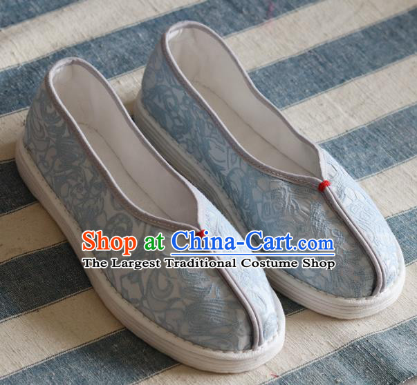 China National Woman Folk Dance Shoes Handmade Jacquard Blue Cloth Shoes