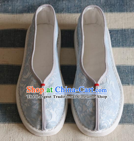 China National Woman Folk Dance Shoes Handmade Jacquard Blue Cloth Shoes