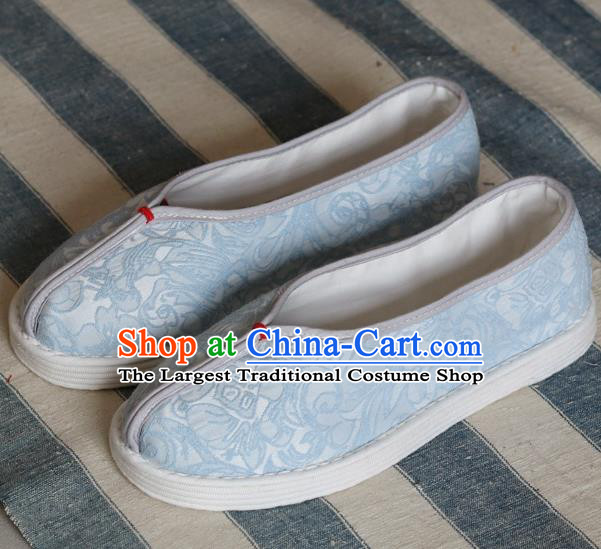 China National Woman Folk Dance Shoes Handmade Jacquard Blue Cloth Shoes