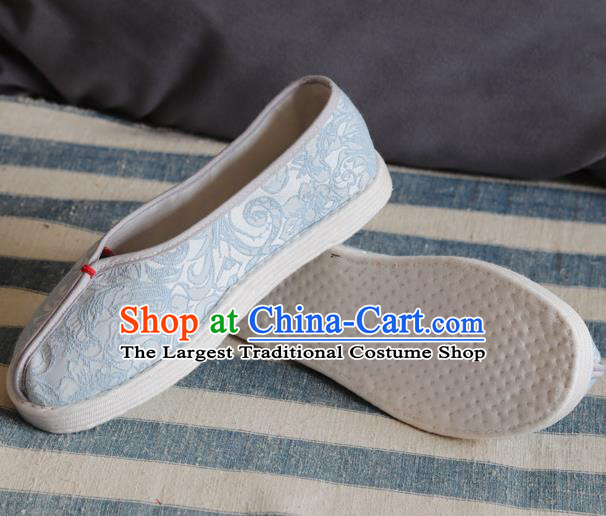 China National Woman Folk Dance Shoes Handmade Jacquard Blue Cloth Shoes