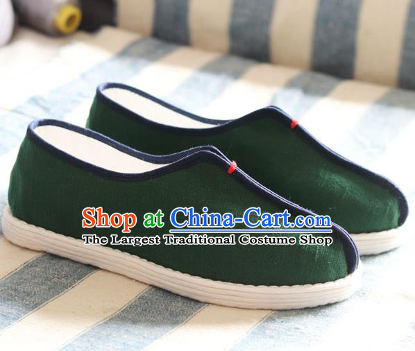 China National Old Beijing Woman Shoes Handmade Green Flax Shoes