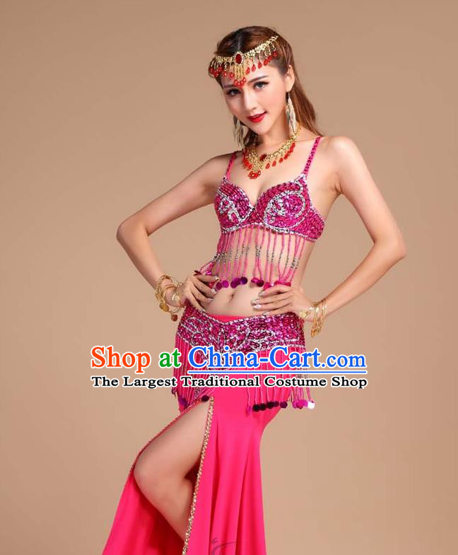 Indian Belly Dance Bra and Rosy Skirt Uniforms Asian India Oriental Dance Performance Clothing