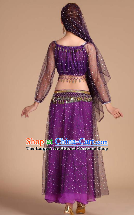 Asian Traditional Stage Performance Blouse and Skirt India Folk Dance Clothing Indian Belly Dance Purple Outfits