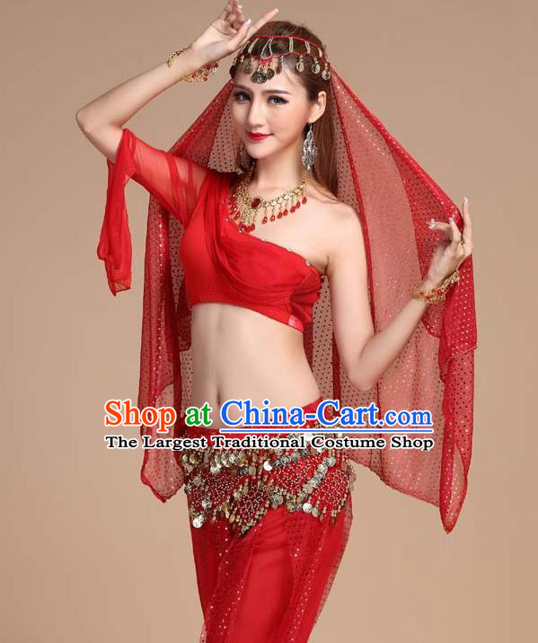 Indian Belly Dance Red Outfits Asian Traditional Raks Sharki Top and Pants India Folk Dance Clothing