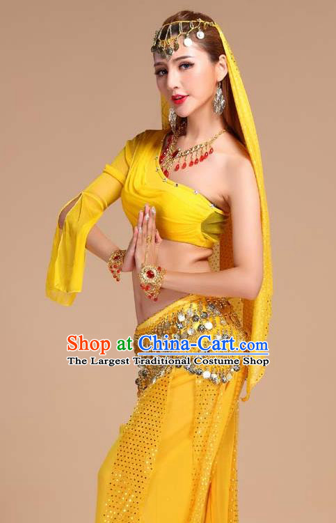 Asian Traditional Raks Sharki Top and Pants India Belly Dance Clothing Indian Oriental Dance Yellow Outfits