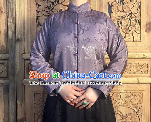 China National Cheongsam Stand Collar Shirt Tang Suit Upper Outer Garment Classical Purple Silk Blouse