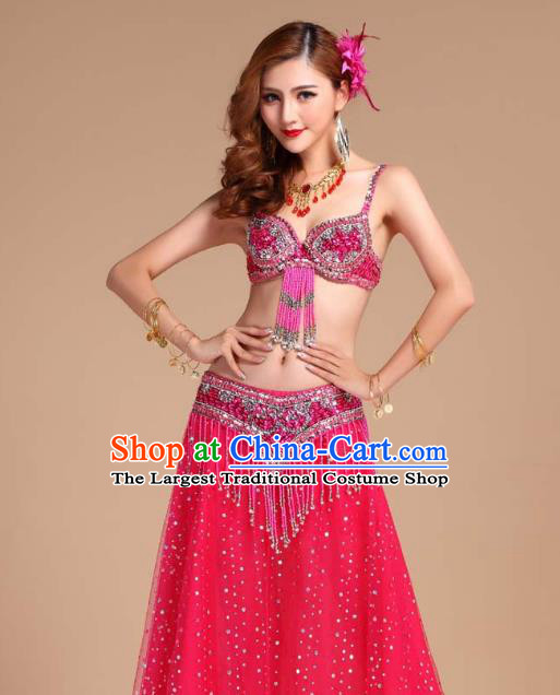 Indian Belly Dance Performance Clothing Asian Traditional Raks Sharki Oriental Dance Rosy Bra and Skirt Uniforms