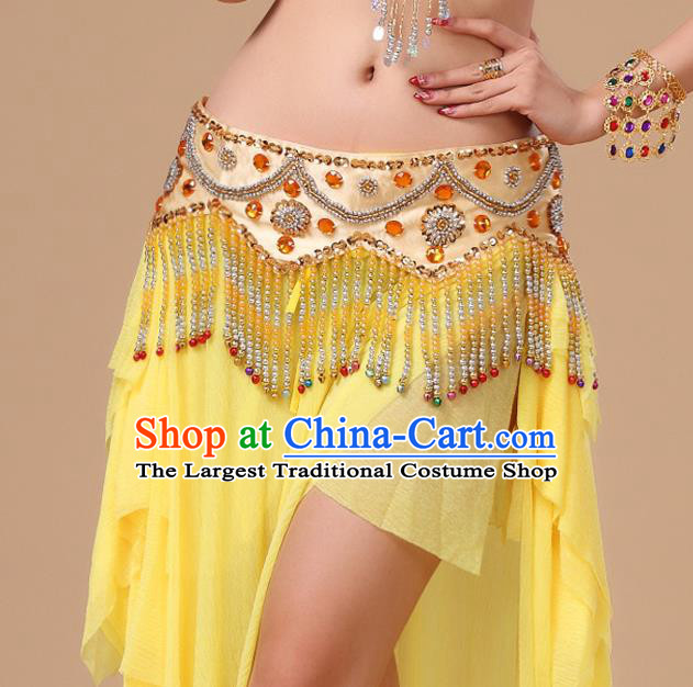 Asian Traditional Oriental Dance Beads Tassel Waist Accessories Indian Belly Dance Stage Performance Yellow Waistband