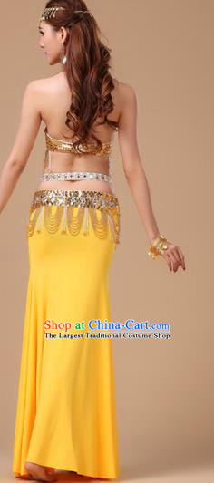 Traditional Oriental Dance Bra and Skirt Belly Dance Clothing Asian Indian Stage Performance Yellow Uniforms