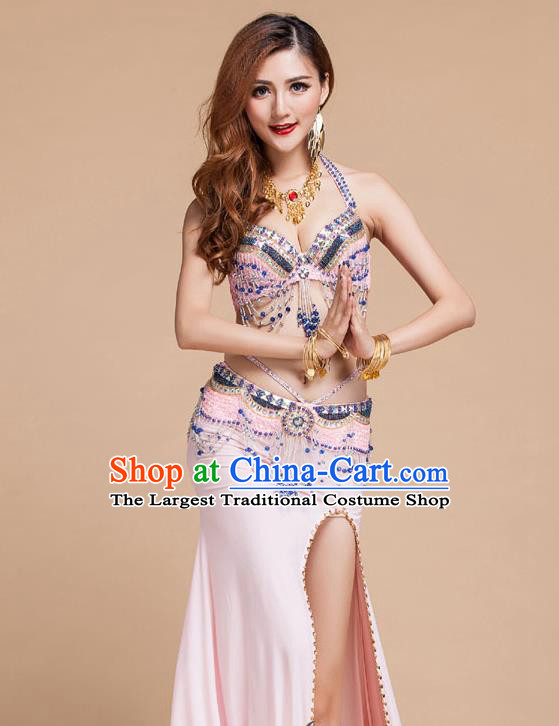 Top Belly Dance Clothing Traditional Oriental Dance Bra and Skirt Asian Indian Stage Performance Pink Uniforms