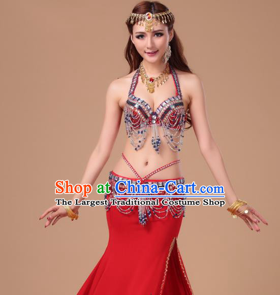 Top Traditional Oriental Dance Bra and Skirt Asian Indian Stage Performance Red Uniforms Belly Dance Clothing