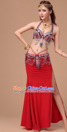 Top Traditional Oriental Dance Bra and Skirt Asian Indian Stage Performance Red Uniforms Belly Dance Clothing