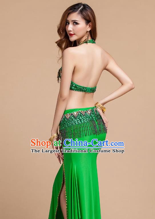 Top Traditional Raks Sharki Bra and Skirt Belly Dance Stage Performance Clothing Asian Indian Oriental Dance Green Uniforms