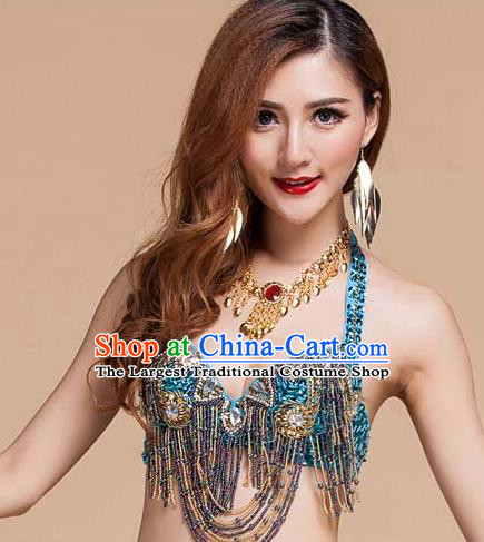 Asian Indian Oriental Dance Blue Uniforms Traditional Raks Sharki Bra and Skirt Top Belly Dance Stage Performance Clothing