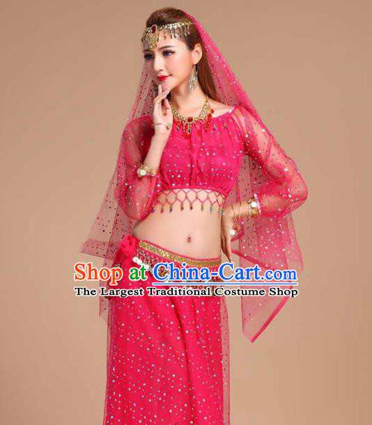 Indian Traditional Court Stage Performance Rosy Skirt Outfits Asian India Folk Dance Clothing