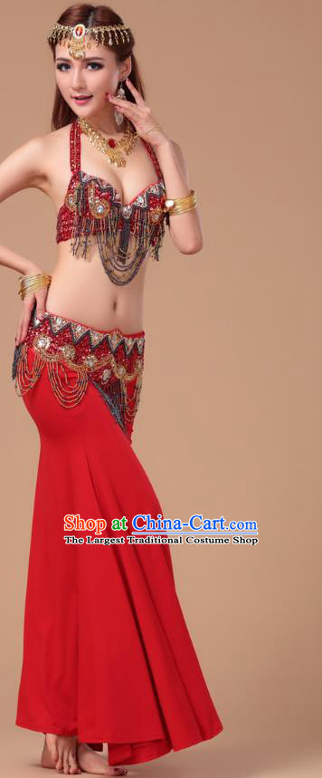 Traditional Raks Sharki Clothing Top Belly Dance Performance Bra and Skirt Asian Indian Oriental Dance Sexy Red Uniforms