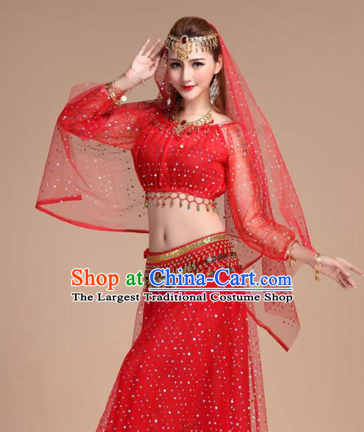 India Folk Dance Clothing Indian Belly Dance Red Skirt Outfits Asian Traditional Court Stage Performance Dress