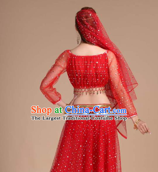 India Folk Dance Clothing Indian Belly Dance Red Skirt Outfits Asian Traditional Court Stage Performance Dress