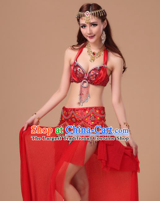 Asian Belly Dance Red Uniforms Traditional Oriental Beauty Dance Bra and Skirt Indian Stage Performance Costumes