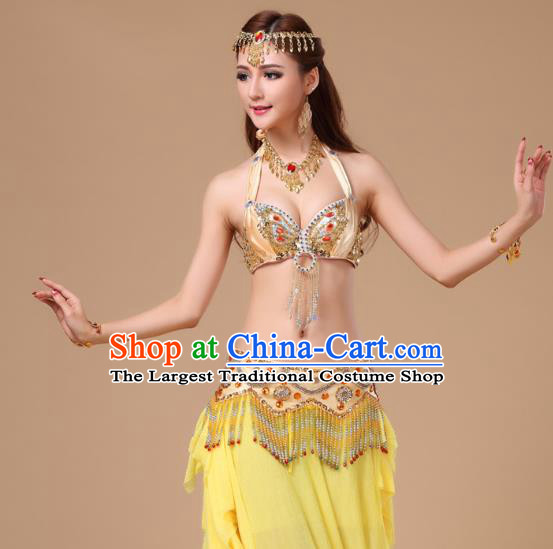 Asian Traditional Raks Sharki Oriental Dance Costumes Indian Belly Dance Performance Uniforms Bra and Yellow Skirt