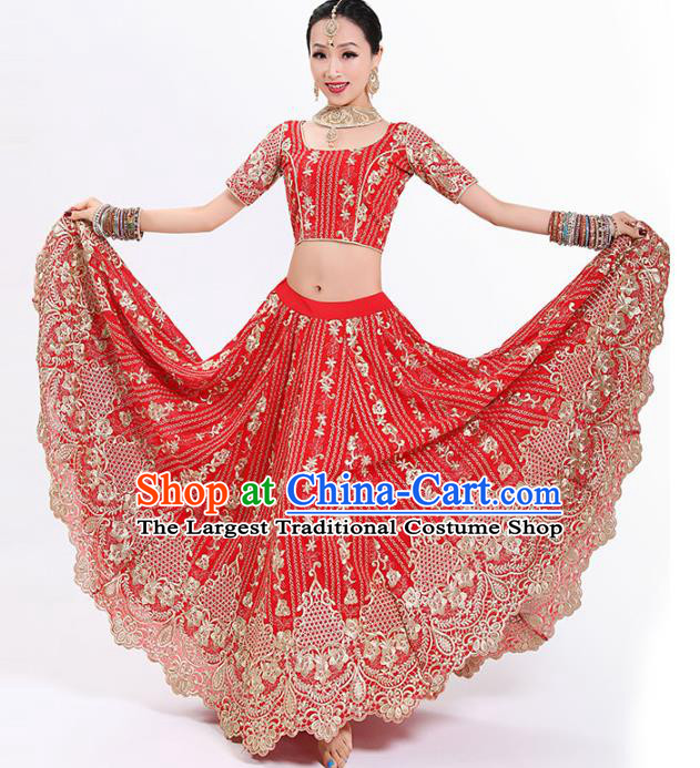 Indian Wedding Red Lehenga Dress Asian Traditional Court Bride Stage Performance Costumes and Hair Jewelry