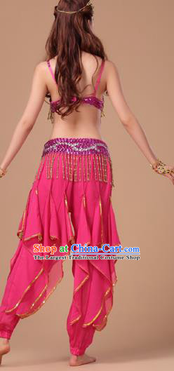 Top Indian Belly Dance Training Rosy Uniforms Asian Oriental Dance Bra and Pants Clothing