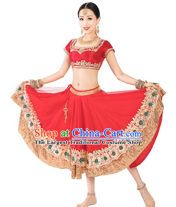 India Bollywood Dance Performance Clothing Asian Indian Traditional Court Princess Embroidered Lehenga Red Dress