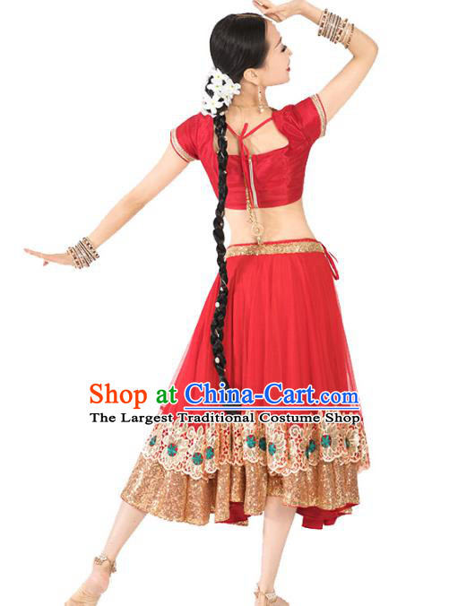 India Bollywood Dance Performance Clothing Asian Indian Traditional Court Princess Embroidered Lehenga Red Dress