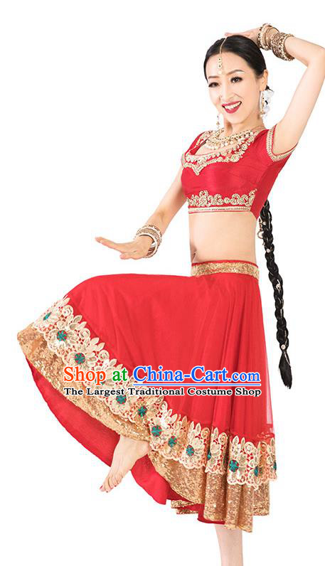 India Bollywood Dance Performance Clothing Asian Indian Traditional Court Princess Embroidered Lehenga Red Dress