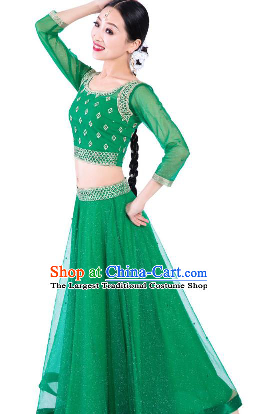 Asian Indian Traditional Folk Dance Lehenga Green Blouse and Dress India Bollywood Dance Clothing