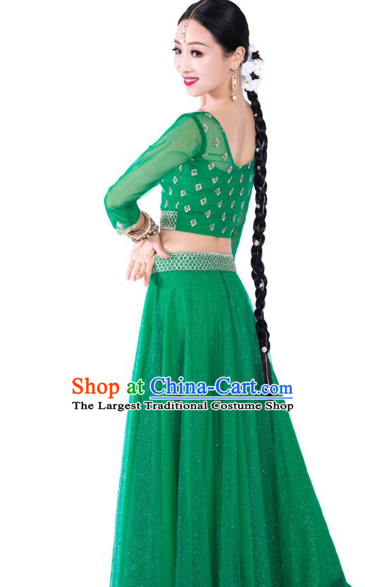 Asian Indian Traditional Folk Dance Lehenga Green Blouse and Dress India Bollywood Dance Clothing