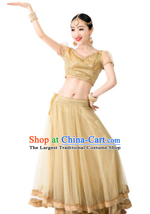 Asian India Bollywood Princess Clothing Traditional Lehenga Clothing Indian Golden Top and Veil Skirt