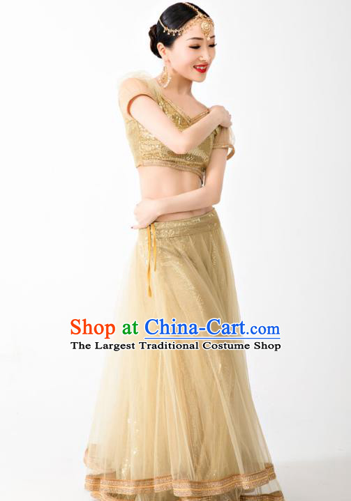 Asian India Bollywood Princess Clothing Traditional Lehenga Clothing Indian Golden Top and Veil Skirt