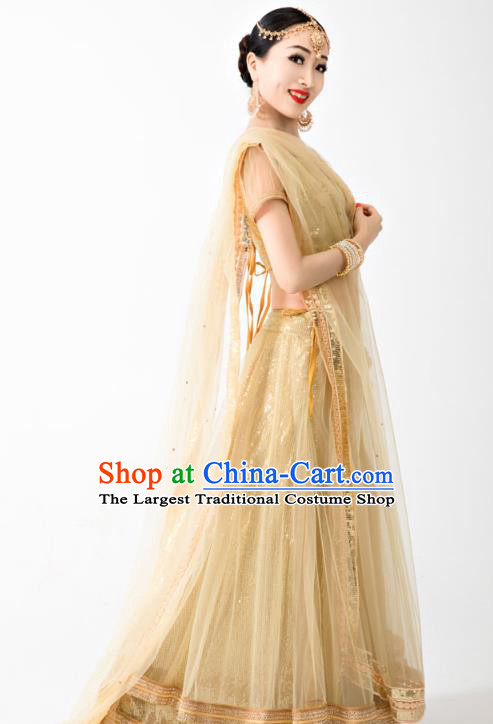 Asian India Bollywood Princess Clothing Traditional Lehenga Clothing Indian Golden Top and Veil Skirt