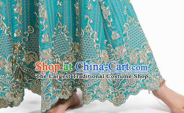 Indian Stage Performance Costumes Court Dance Blue Blouse and Skirt Asian India Traditional Embroidered Lehenga Clothing